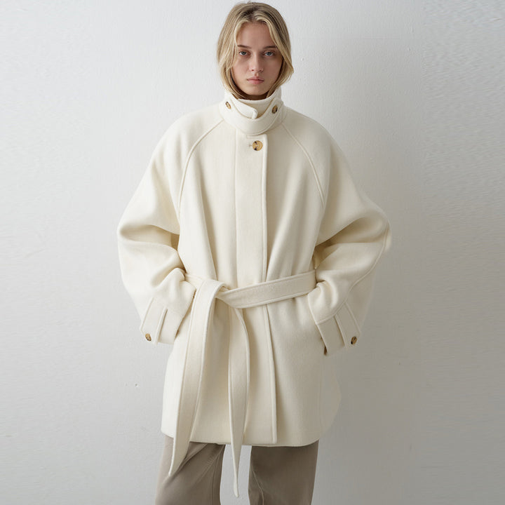 Damen Übergroßer Wollmantel mit hohem Kragen und Gürtel Drune