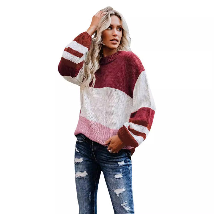 Damen Grobstrickpullover mit farbigen Blockelementen Drune