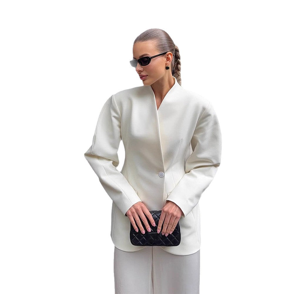 Damen Blazer-Kleid mit tiefem V-Ausschnitt und praktischen Taschen Drune