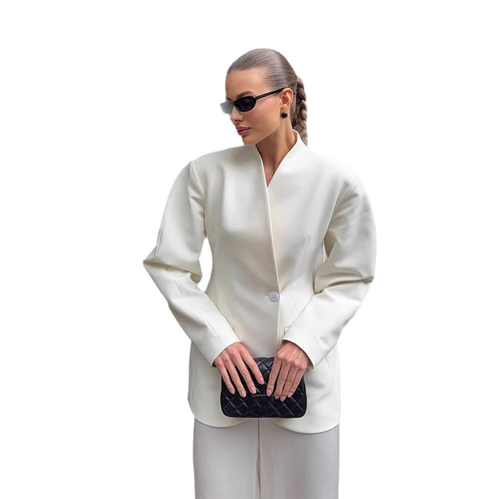 Damen Blazer-Kleid mit tiefem V-Ausschnitt und praktischen Taschen Drune