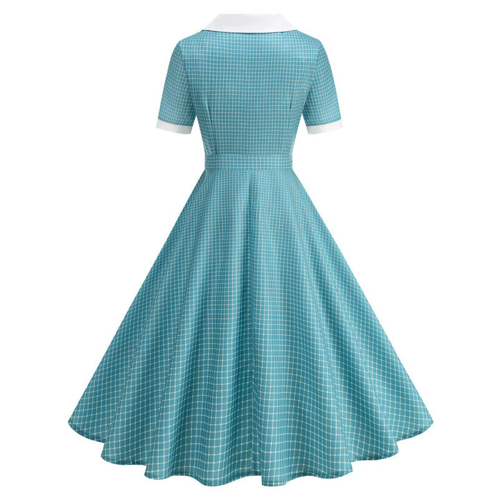 Damen Vintage Polka-Dot Kleid mit Knopfdetails und schwingendem Rock Drune