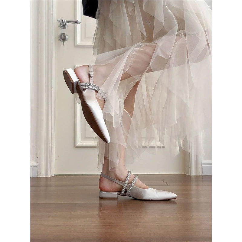 Damen elegante Slingback Ballerinas mit zierlichem Schmuckdetail Drune