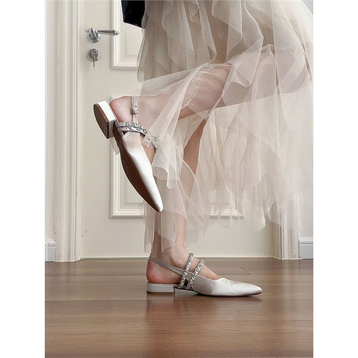 Damen elegante Slingback Ballerinas mit zierlichem Schmuckdetail Drune