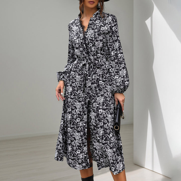 Damen langes Kleid mit floralen Mustern und eleganter Taillierung Drune