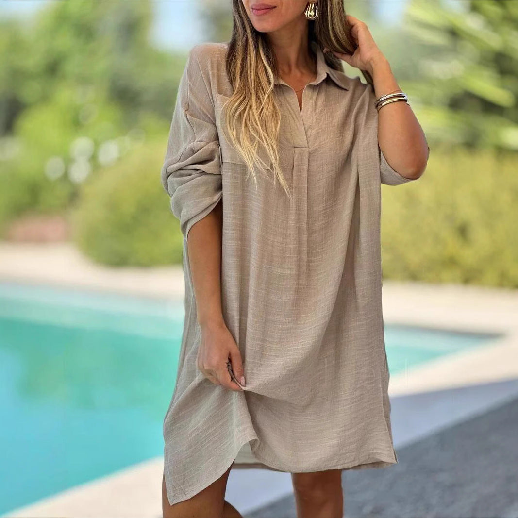 Damen luftiges Sommerkleid mit elegantem Stehkragen