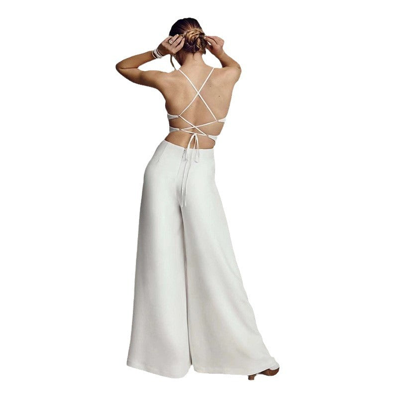 Damen Jumpsuit mit elegantem V-Ausschnitt und fließendem Bein Drune