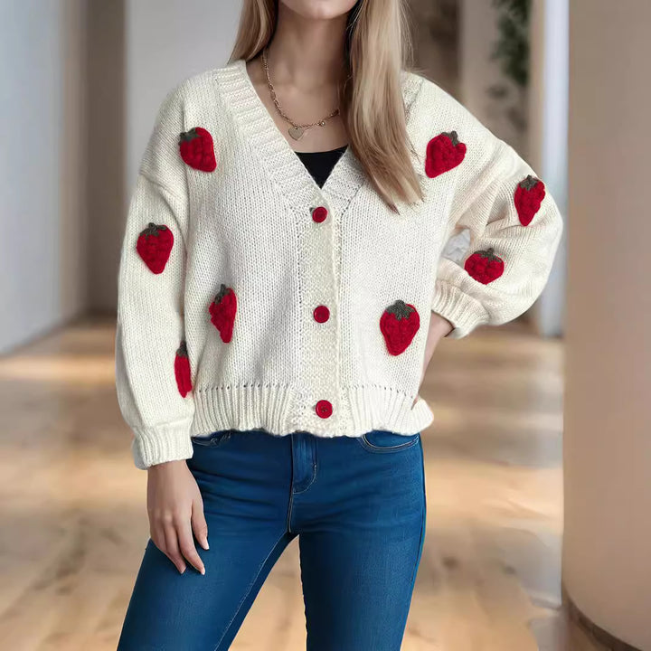 Damen Strickjacke mit verspielten Obstapplikationen Drune