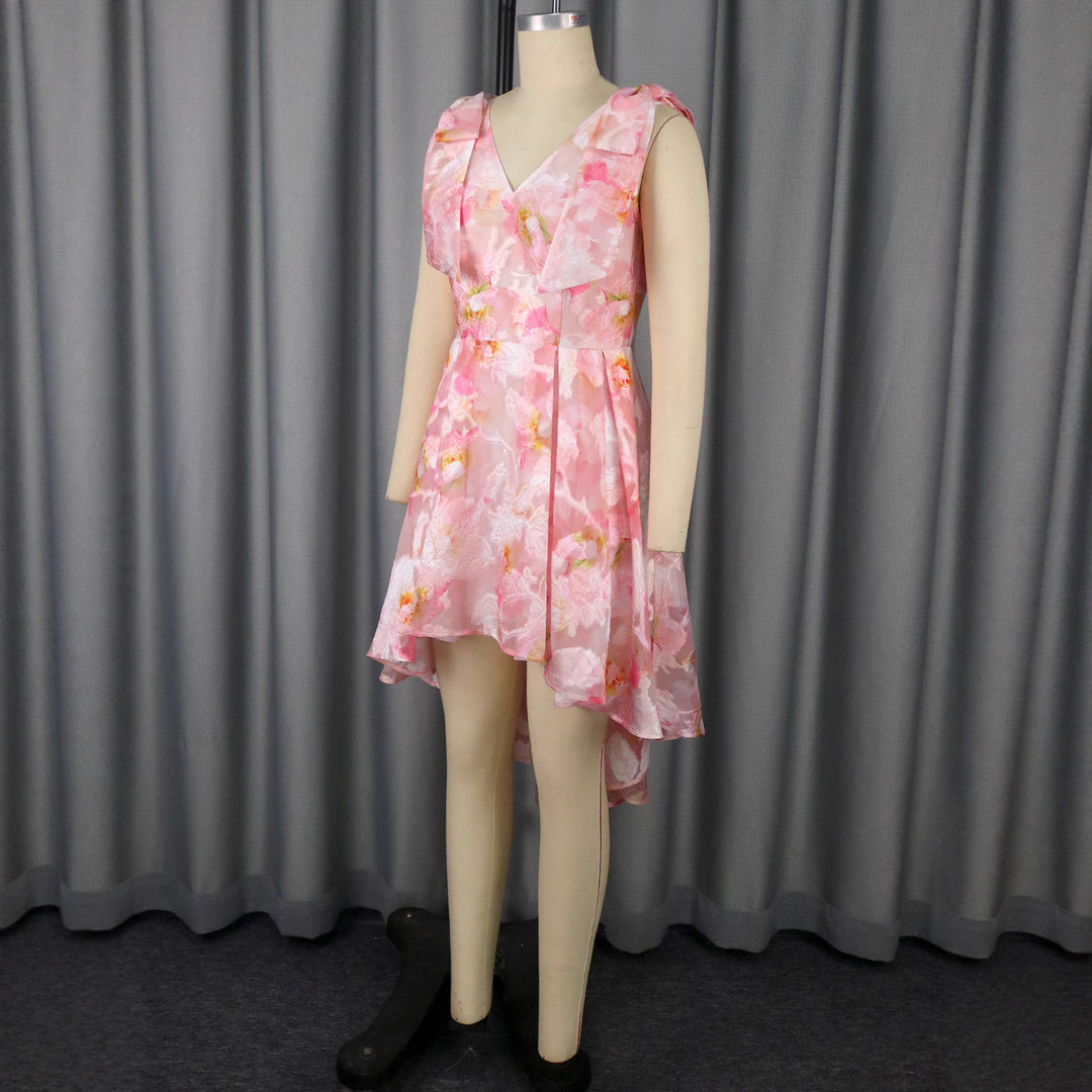 Damen asymmetrisches Cocktailkleid mit Rüschendesign und floralem Muster Drune