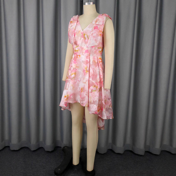 Damen asymmetrisches Cocktailkleid mit Rüschendesign und floralem Muster Drune