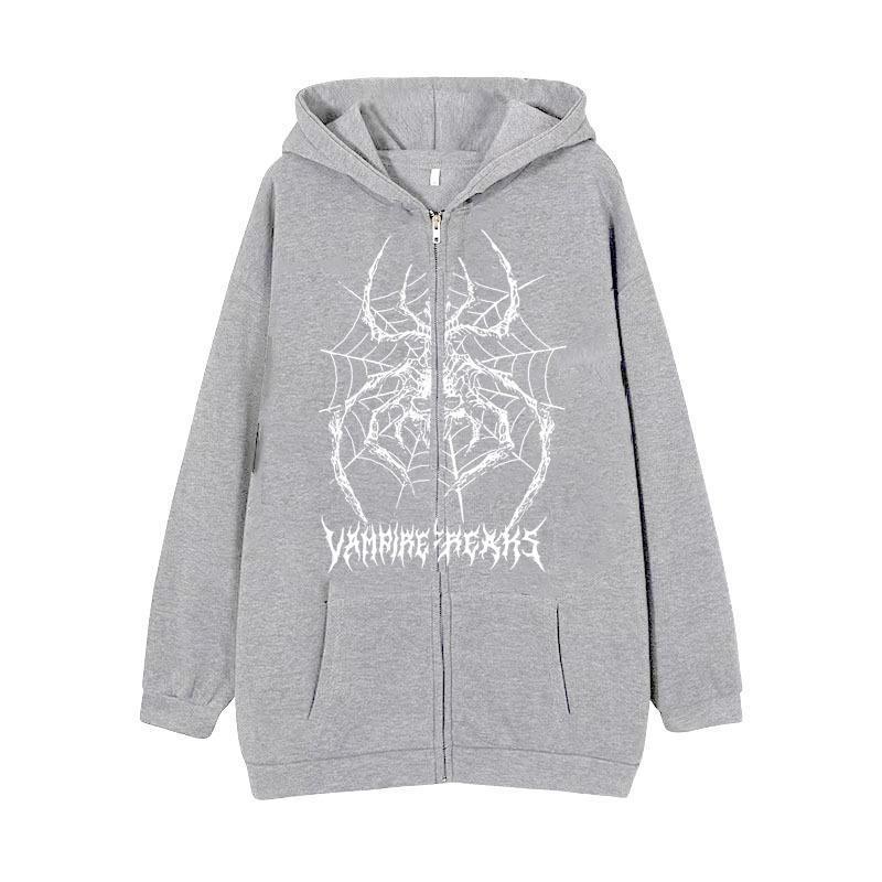 Damen Langarm Kapuzenjacke mit detailreichem Spinnenmotiv Drune