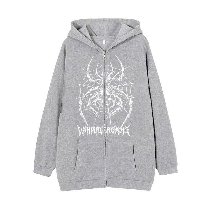 Damen Langarm Kapuzenjacke mit detailreichem Spinnenmotiv Drune