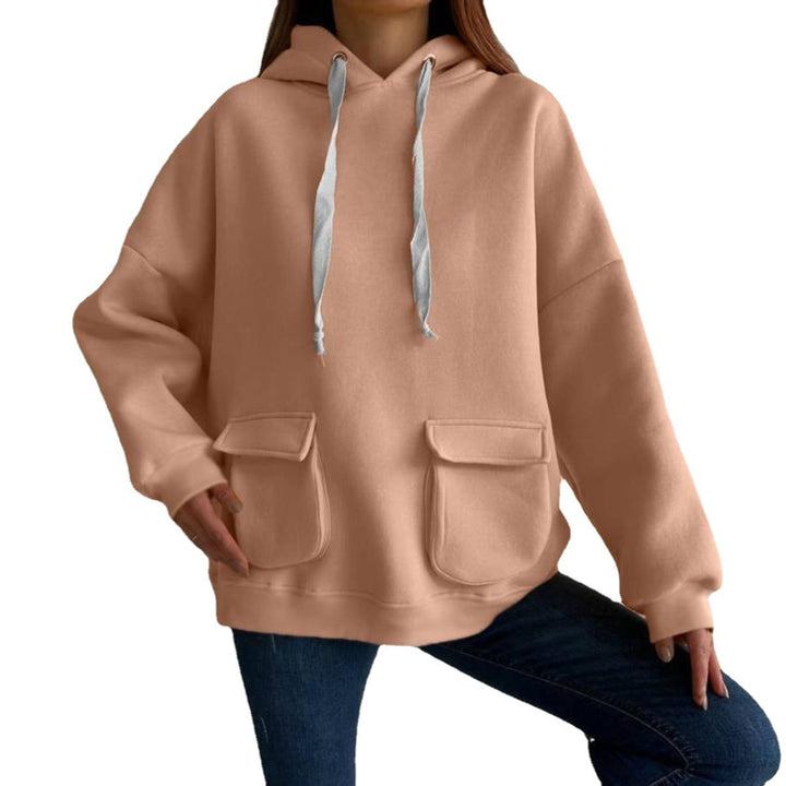 Damen nan Oversize-Kapuzenpullover mit aufgesetzten Klappentaschen und extra-langen Kordeln Drune