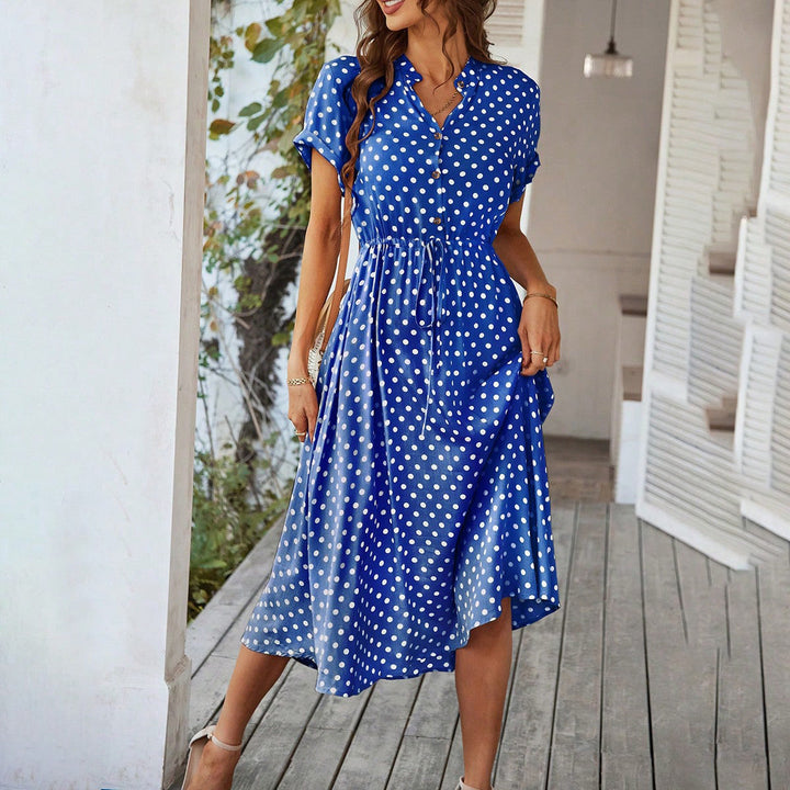 Damen Elegantes Hemdblusenkleid mit tailliertem Design und Polka-Dots Drune