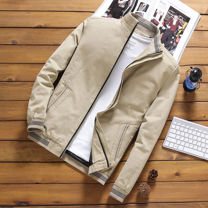 Herren nan sportive Übergangsjacke im Harrington-Stil mit gestreiften Bündchen und Zweiwege-Reißverschluss Drune