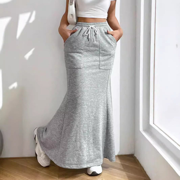 Damen Sweat Maxi-Rock mit elastischem Bund und praktischen Taschen Drune