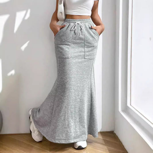 Damen Sweat Maxi-Rock mit elastischem Bund und praktischen Taschen Drune