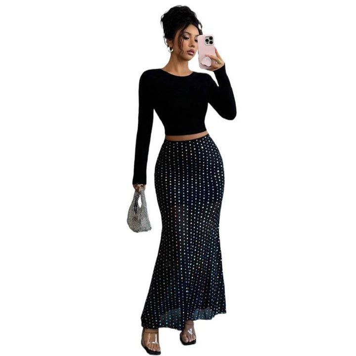 Damen Elegante und schicke maxi Rock mit Pünktchenmuster Drune