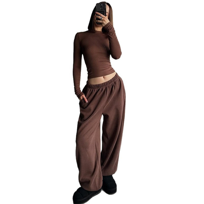 Damen lässiges Langarm-Top und weite Hose Set Drune