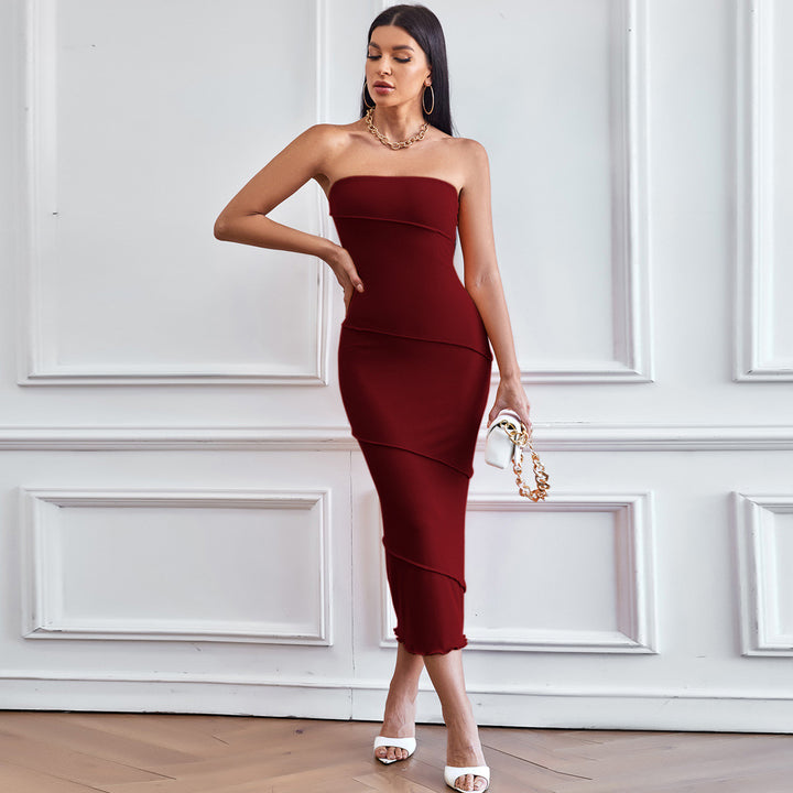 Damen Midikleid mit tailliertem Schnitt und schulterfreiem Design Drune