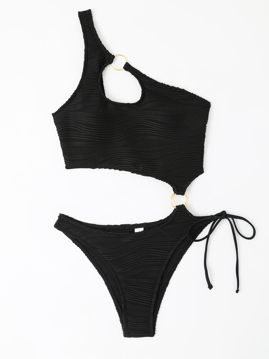 Damen Einteiler Badeanzug mit asymmetrischem Cut-Out und goldenen Akzenten Drune