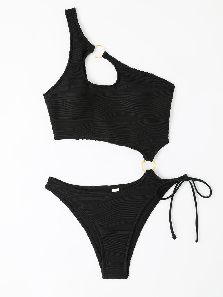 Damen Einteiler Badeanzug mit asymmetrischem Cut-Out und goldenen Akzenten Drune