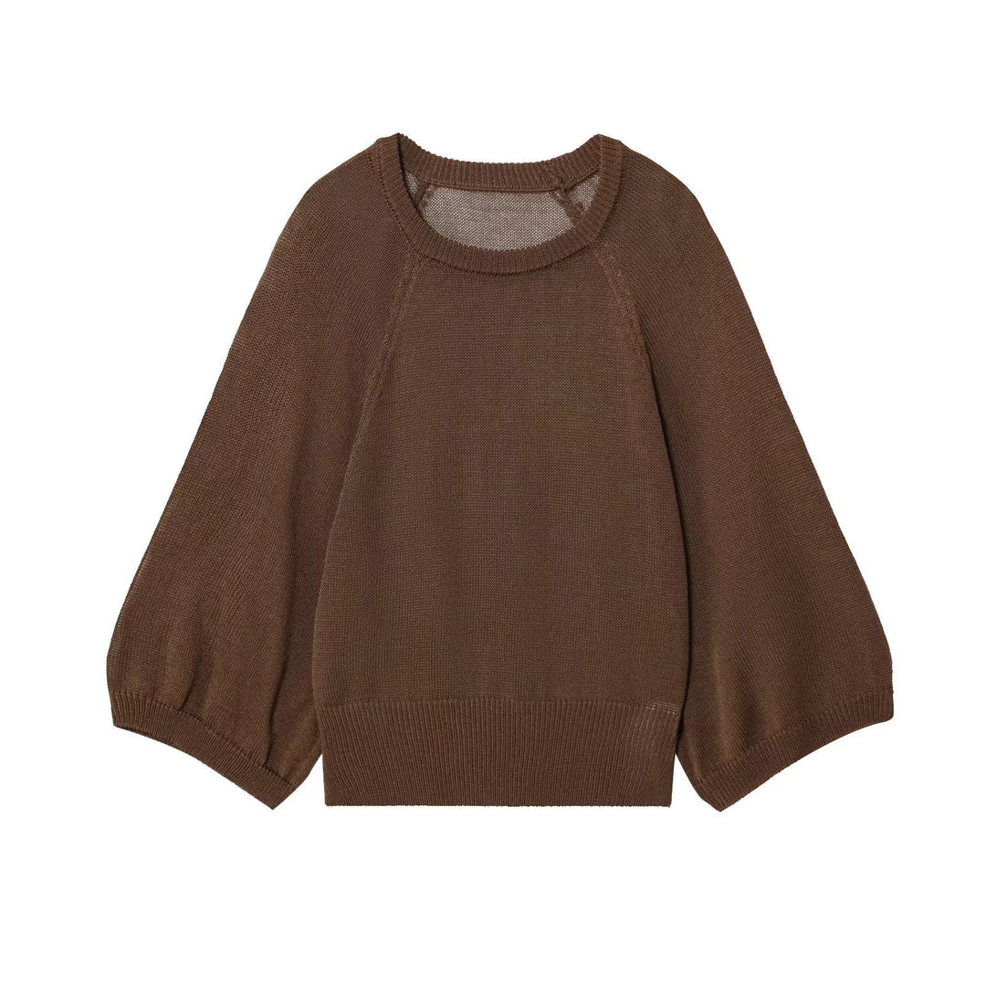 Damen lässiger Pullover mit Weitärmeln und elastischem Bund Drune