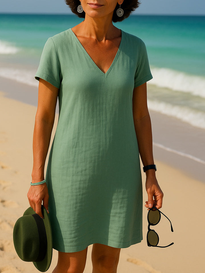Damen Sommerliches V-Ausschnitt Kleid Drune