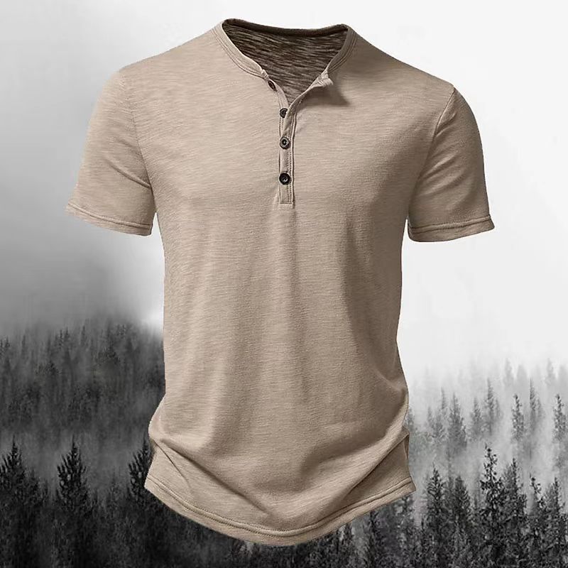 Herren Freizeit Kurzarm Henley Shirt mit Knopfleiste Drune
