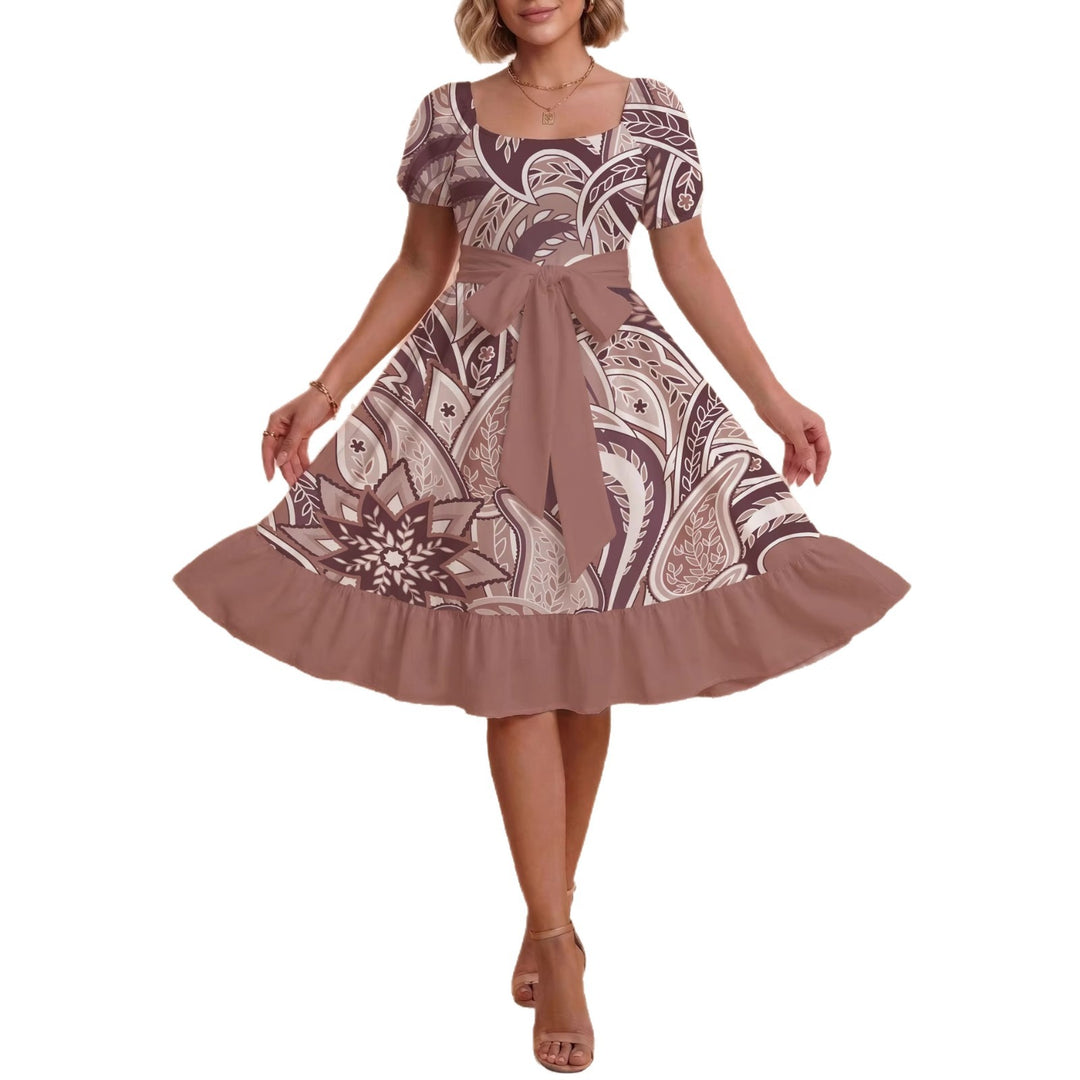 Damen modernes Blumenkleid mit elegantem Taillengürtel und asymmetrischem Saum Drune