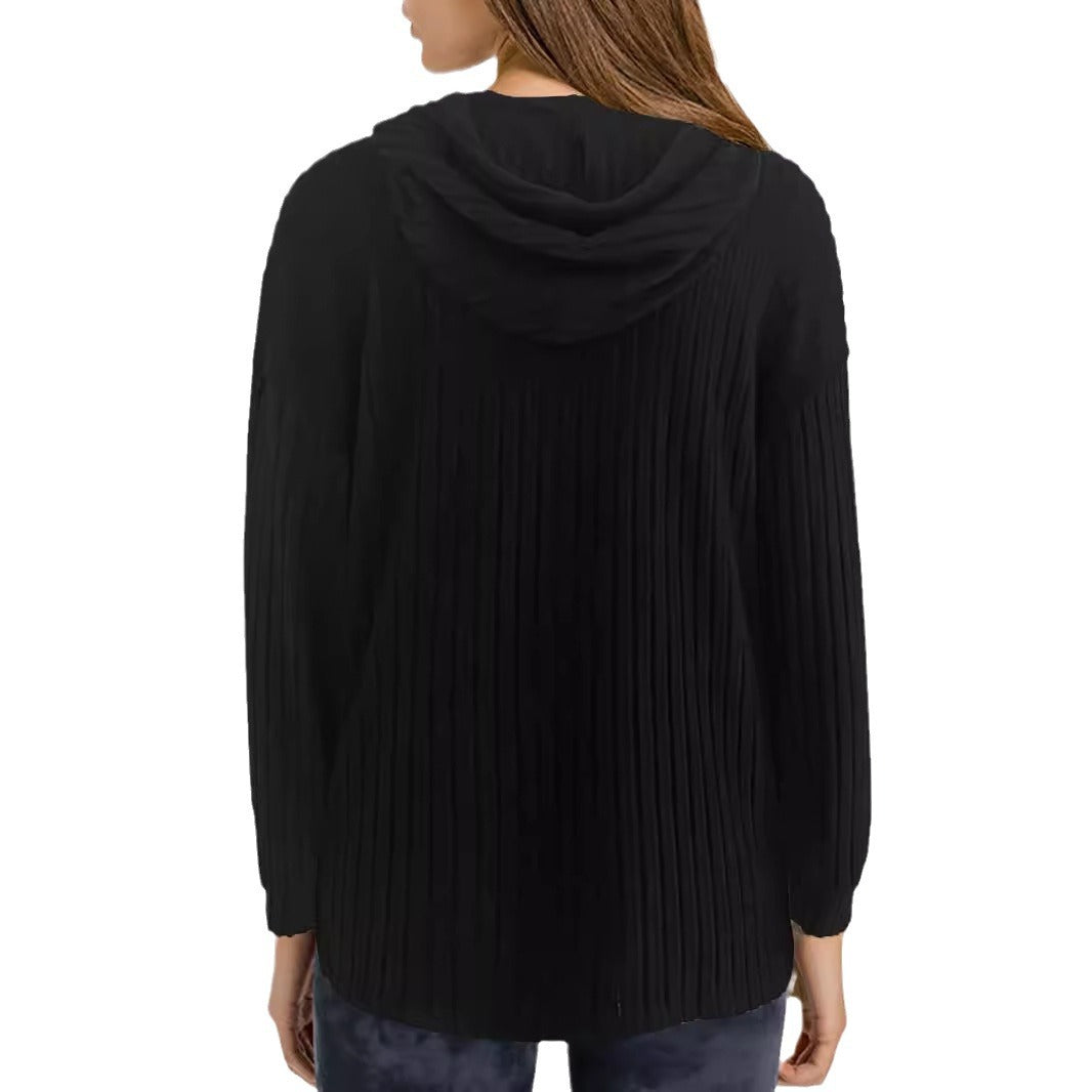 Damen lässiger Kapuzenpullover mit stilvollem Rippmuster und überschnittenen Ärmeln Drune