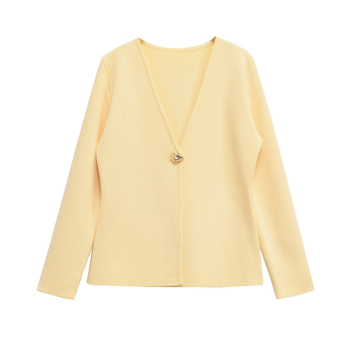 Damen lässiger V-Ausschnitt Cardigan mit dekorativem Knopf Drune
