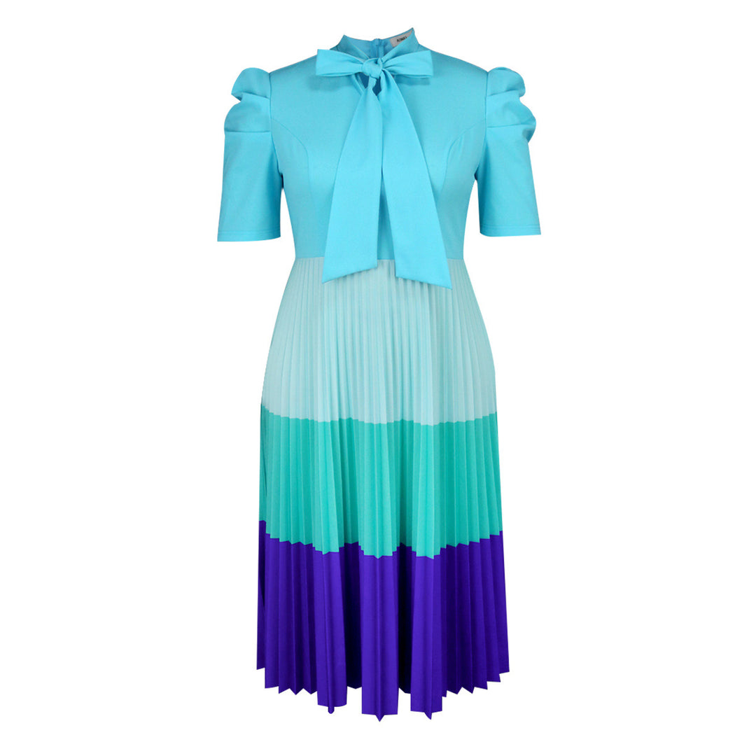 Damen Elegantes Plisseekleid mit Schleifenkragen Drune