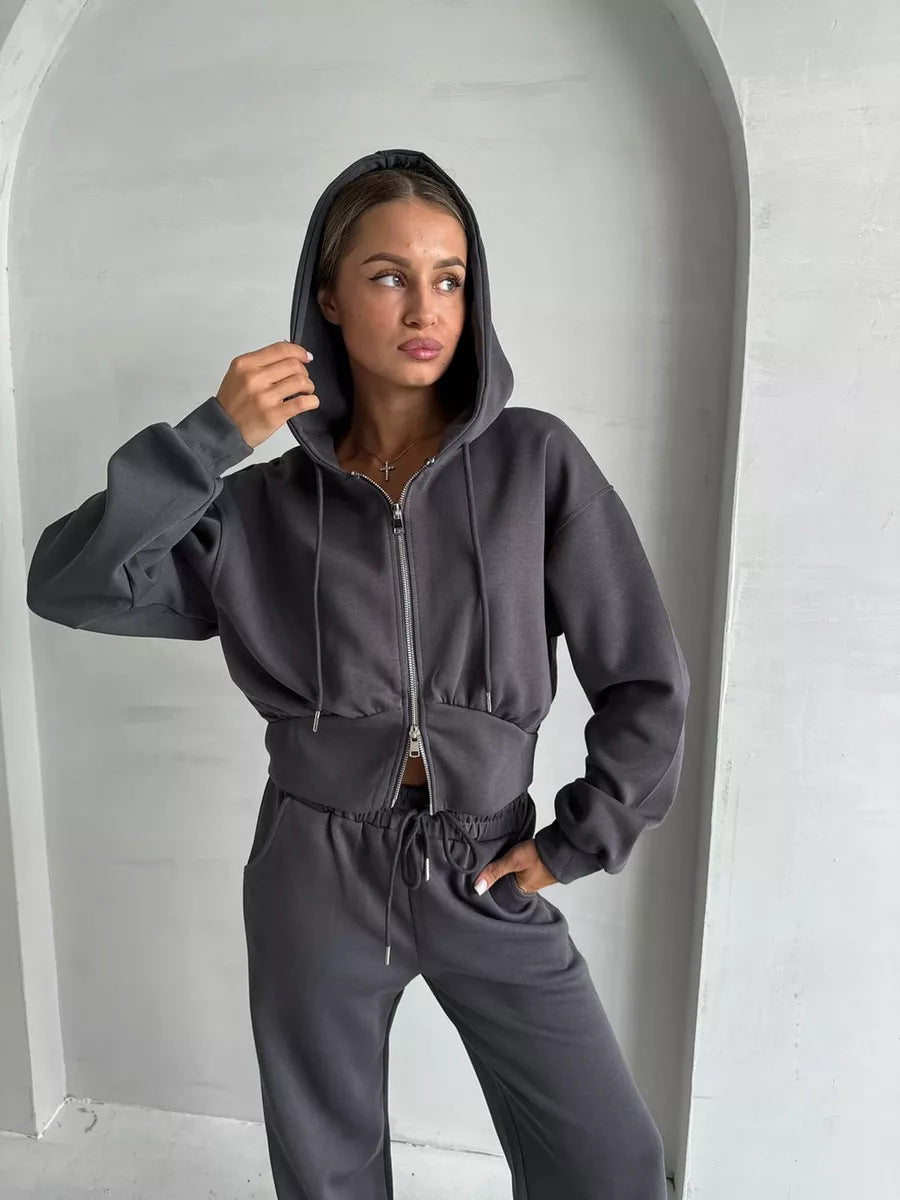 Damen Cropped Hoodie mit Reißverschluss Drune