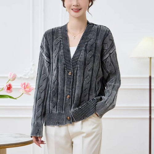 Damen Grobstrick-Cardigan mit V-Ausschnitt und dekorativem Zopfmuster Drune