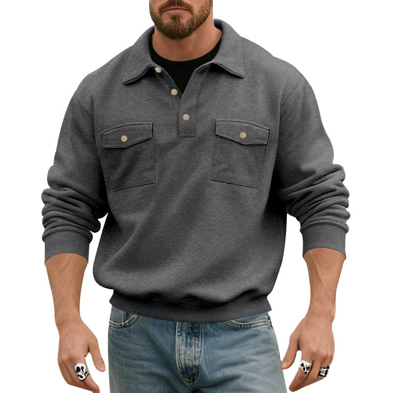 Herren Sweatshirt mit doppelten Brusttaschen und modernem Kragen Drune