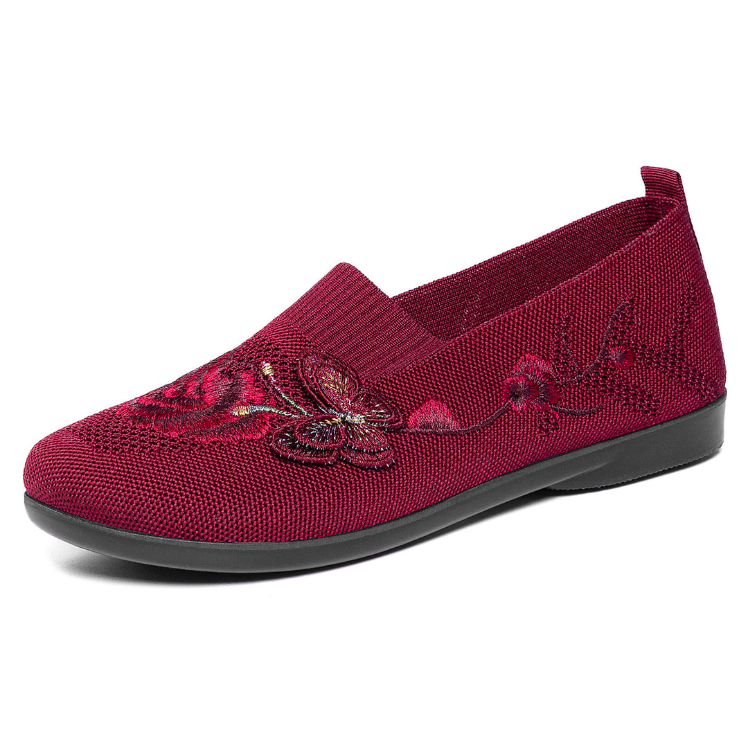Damen nan bestickter Strick-Slipper mit sockenähnlichem Einstieg, floralem Stickmotiv und gedämpfter Leichtsohle Drune