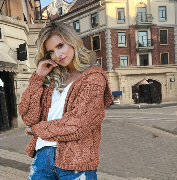 Damen Grobstrickjacke mit Kapuze und asymmetrischem Design Drune