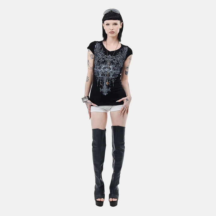 Damen V-Ausschnitt T-Shirt mit extravaganten Grafiken Drune