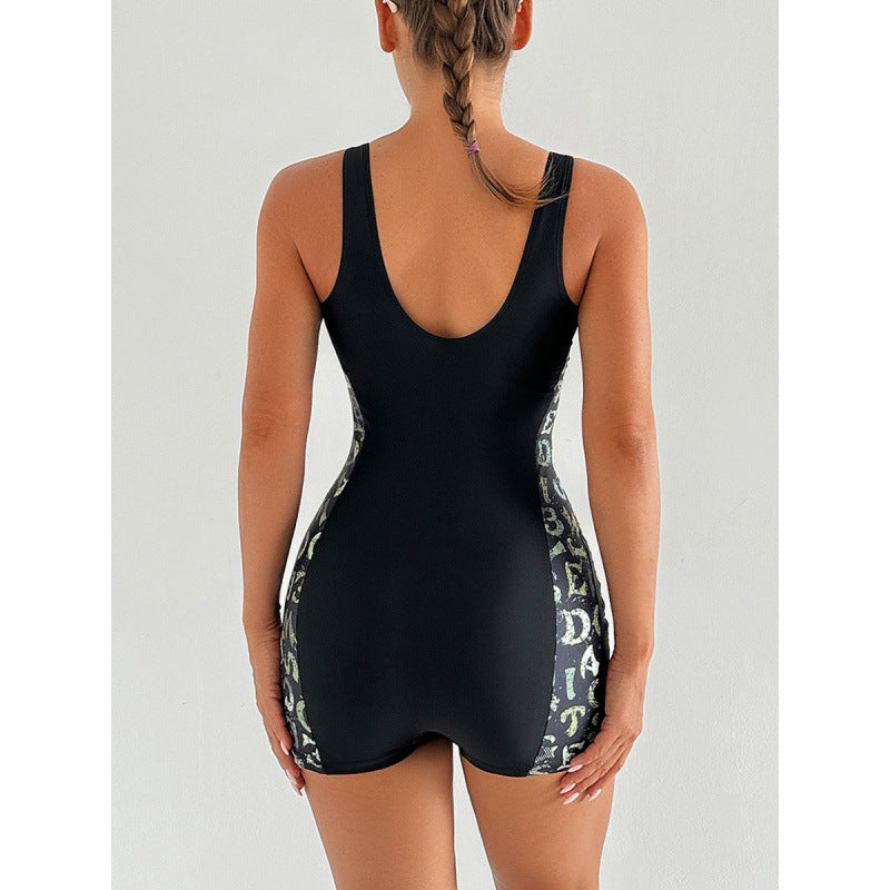 Damen Sportlicher Einteiler Badeanzug mit modischem Grafikdesign Drune