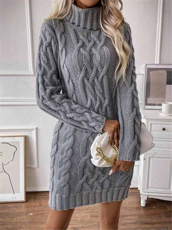 Damen Strickkleid mit hochgeschlossenem Kragen und Zopfmuster Drune