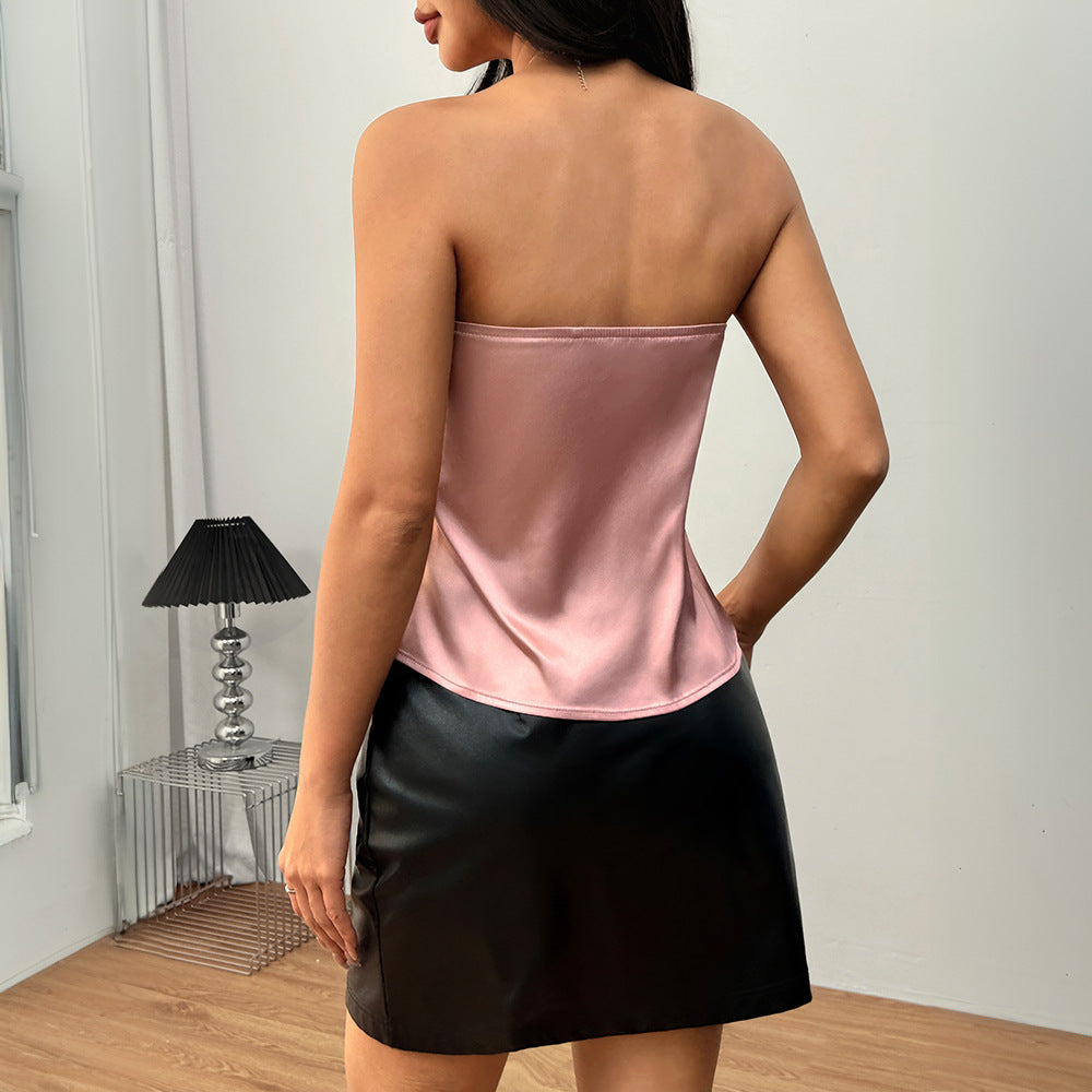 Damen trägerloses Chiffon Top mit fließendem Schnitt Drune