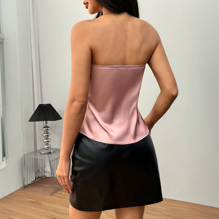 Damen trägerloses Chiffon Top mit fließendem Schnitt Drune