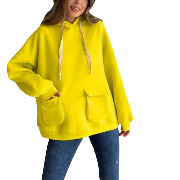 Damen nan Oversize-Kapuzenpullover mit aufgesetzten Klappentaschen und extra-langen Kordeln Drune