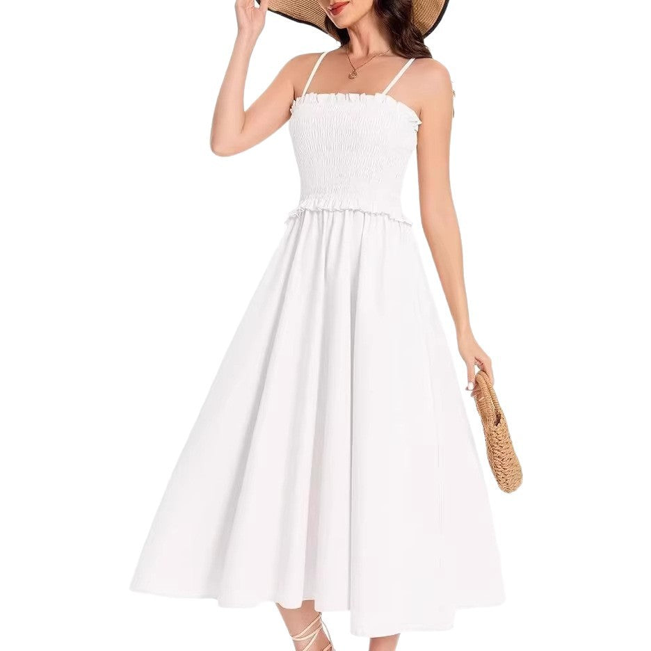 Damen Midi-Kleid mit elastischem Oberteil und weiten Rock Drune