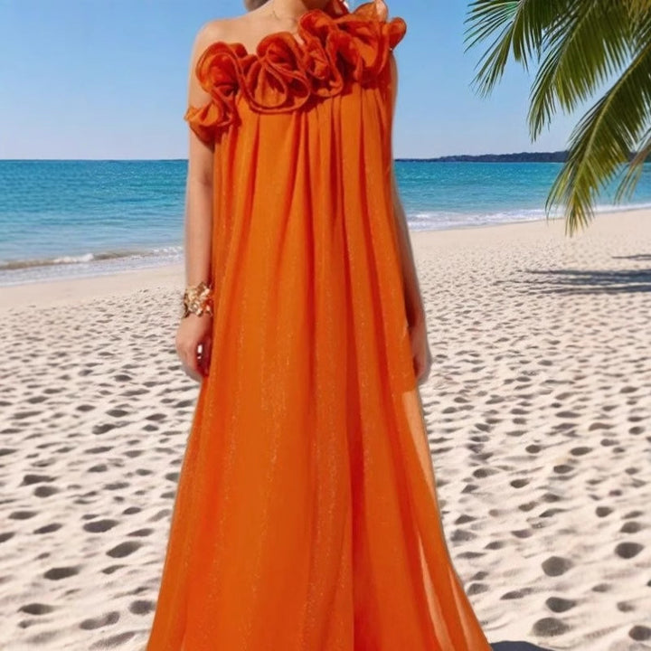 Damen Maxikleid mit asymmetrischem Rüschendesign und elegantem Schnitt Drune