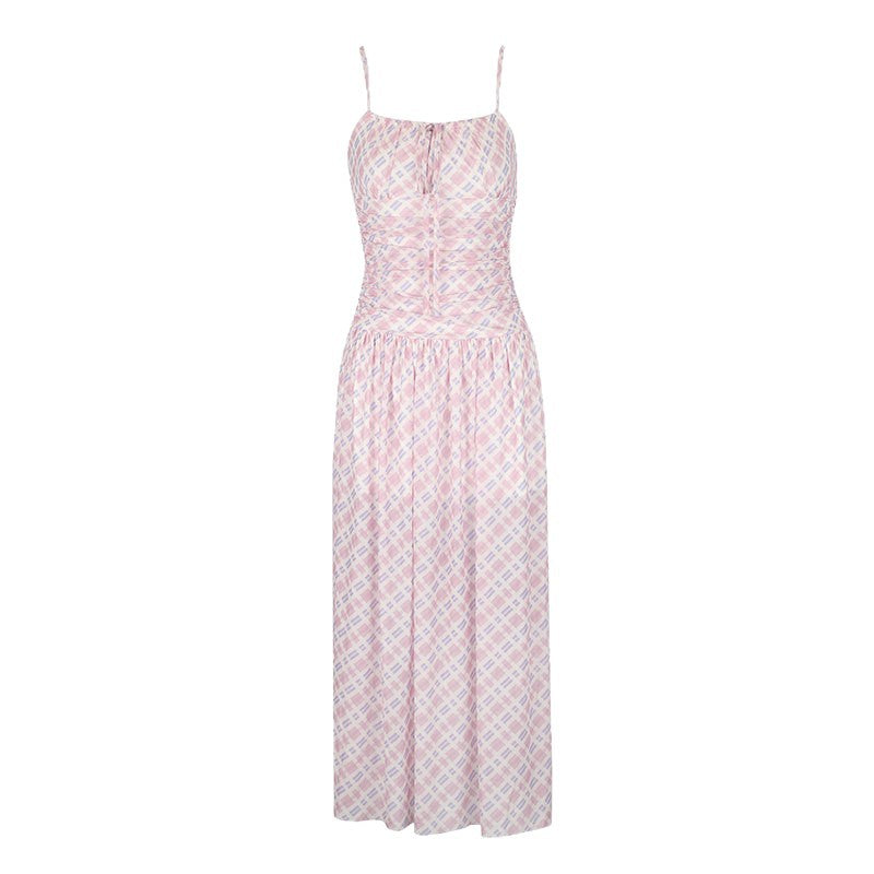 Damen Maxikleid mit Spaghettiträgern und eleganter Raffungen Drune