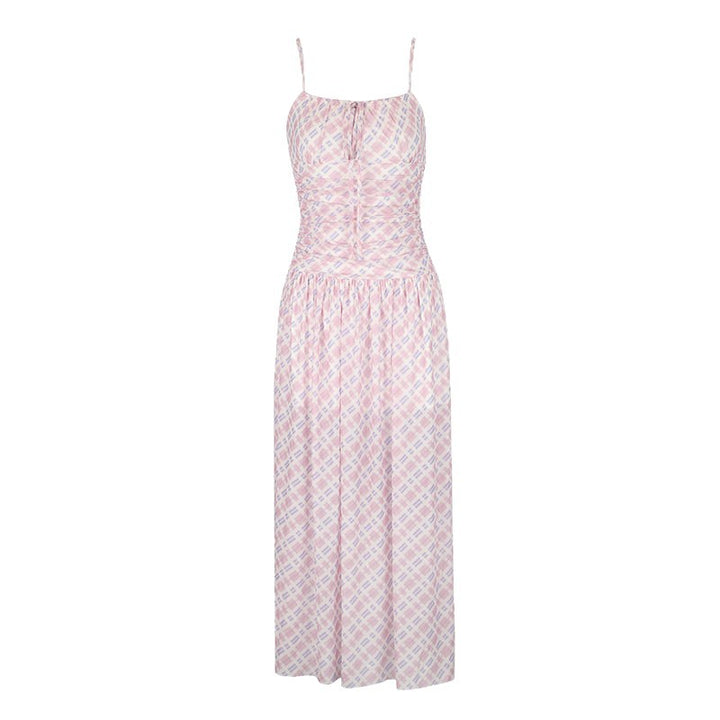 Damen Maxikleid mit Spaghettiträgern und eleganter Raffungen Drune