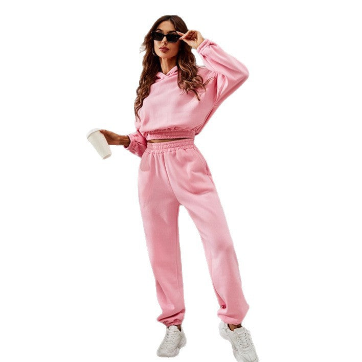 Damen nan Cropped-Hoodie-Set mit hohem Elastikbund und lässiger Jogginghose Drune