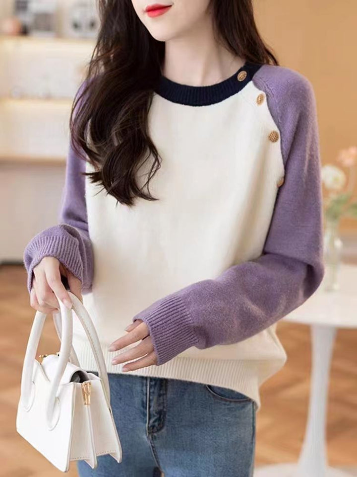 Damen kuscheliger Strickpullover mit großen Knöpfen Drune