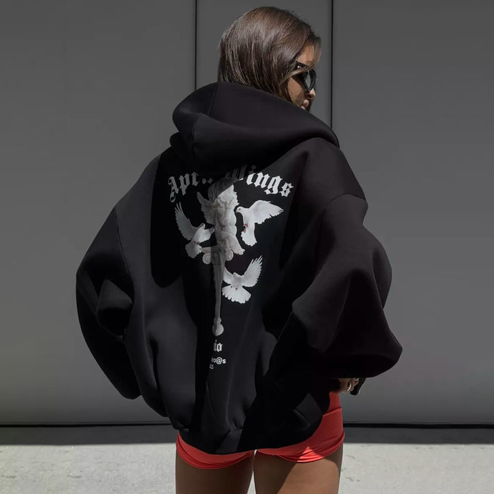 Damen Oversized Hoodie mit kunstvollem Druck Drune